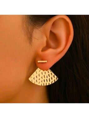 Hammered Fan Drop Earrings Gold